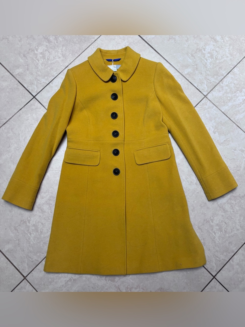 Boden Mustard Yellow Wool-Blend Single-Breasted Pea Coat